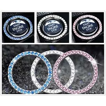 Generic Car Interior Emblem Crystal Ring Sticker Key Ignition Starter and Knob Bling Ring Push to Start Button Car Crystal Rhinestone Ring Female Accessories Unique Gift Silver 1 5x1 5x0 12