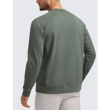 CRZ YOGA Mens Crewneck Sweatshirts French Terry Athletic Workout Sweat Shirts Casual Pullover Tops with Zipper Pocket Grey Sage Small