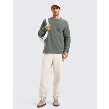 CRZ YOGA Mens Crewneck Sweatshirts French Terry Athletic Workout Sweat Shirts Casual Pullover Tops with Zipper Pocket Grey Sage Small