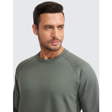 CRZ YOGA Mens Crewneck Sweatshirts French Terry Athletic Workout Sweat Shirts Casual Pullover Tops with Zipper Pocket Grey Sage Small