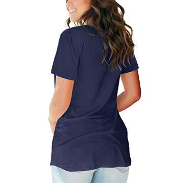 SAMPEEL Womens Short Sleeve V Neck T Shirts Summer Comfy Quality Blouse Navy Blue L