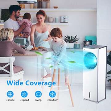 Evaporative Air Cooler-3-in-1 Portable Air-Cooling Fan, Instant Cool & Humidify with 3 Speeds, 8H Timer, 3 Modes, No Noise Tower Fan, No Dust, Bladeless Fan for Large Room Office (01#)