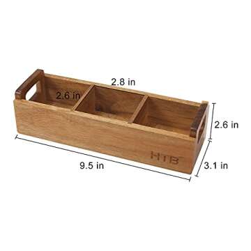HTB Small Tea Bag Box - Elegant Wooden Organizer with 3 Compartments