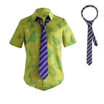 DAZCOS Hawaiian Green Floral Shirt & Purple Tie for Men