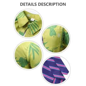 DAZCOS Hawaiian Green Floral Shirt & Purple Tie for Men