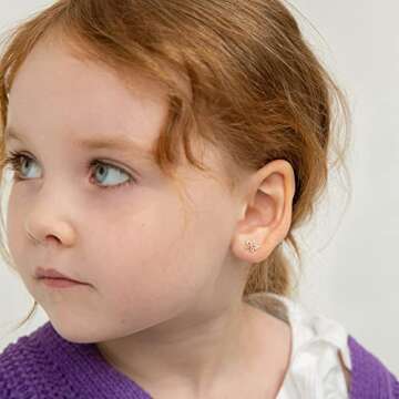 14k Yellow Gold Young Girl's Pink and Clear Cubic Zirconia Butterfly Screw Backs, Round Stud Earring...