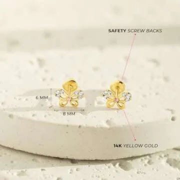 14k Gold Butterfly Earrings for Young Girls, Safe & Stylish