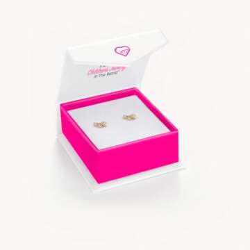 14k Yellow Gold Young Girl's Pink and Clear Cubic Zirconia Butterfly Screw Backs, Round Stud Earrings for Toddlers to Pre-Teens, Lovely and Fashionable Wing Studs- Small Butterflies Safety Screw Back
