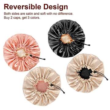 Atudew Satin Bonnet, 2PCS Silk Bonnet, Hair Bonnet for Black Women for Curly Hair Sleeping, Silk Sleeping Cap, Satin Sleep Cap, Satin Night Cap, Hair Cap for Sleeping, Sleep Bonnet, Black & Pink