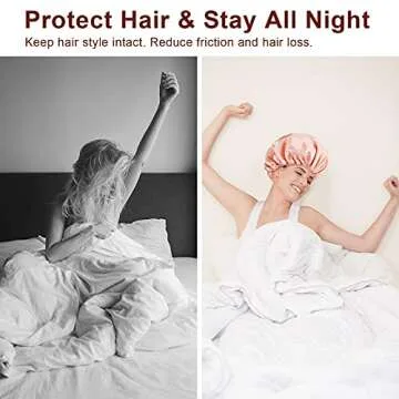 Atudew Satin Bonnet, 2PCS Silk Bonnet, Hair Bonnet for Black Women for Curly Hair Sleeping, Silk Sleeping Cap, Satin Sleep Cap, Satin Night Cap, Hair Cap for Sleeping, Sleep Bonnet, Black & Pink