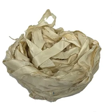 Knitsilk Undyed Sari Silk Ribbon Yarn - Dyeable Ivory for Knitting & Crochet, 50g-30 Yards