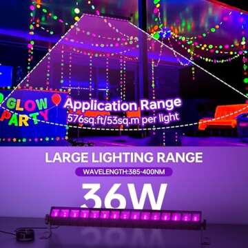 4 Pack LED Black Lights, Blacklight Bars with Plug+Switch+6ft Cord, Light Up 24x24ftx4, IP66 Waterpr...