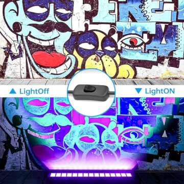 4 Pack LED Black Lights, Blacklight Bars with Plug+Switch+6ft Cord, Light Up 24x24ftx4, IP66 Waterproof Blacklight for Glow Party, Fluorescent Poster, Body Paint, Halloween Decorations, Bedroom, Stage
