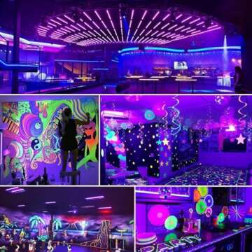 4 Pack LED Black Lights, Blacklight Bars with Plug+Switch+6ft Cord, Light Up 24x24ftx4, IP66 Waterproof Blacklight for Glow Party, Fluorescent Poster, Body Paint, Halloween Decorations, Bedroom, Stage