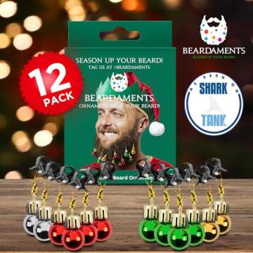 Beardaments Beard Ornaments for Men Colorful Christmas Baubles - Easy-Attach Funny Christmas Ornaments for Cosplay and Holiday Parties - 12pc