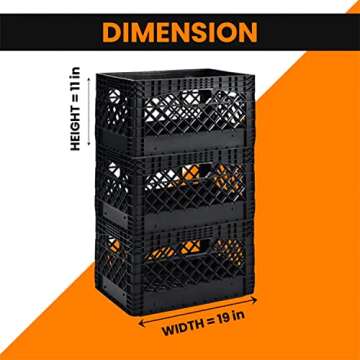 Juggernaut Storage 3-Pack Stackable Heavy Duty Crates with Handles, 24 Qt, Black