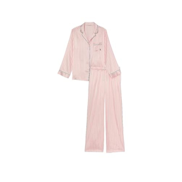 Victoria's Secret Satin Pajama Set, Long Sleeve Button Down & Pant Set, Sleepwear for Women, Pink Ic...