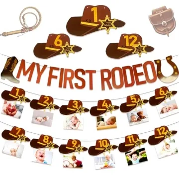 JeVenis My First Rodeo Banner - Wild West Cowboy Birthday Party Decoration