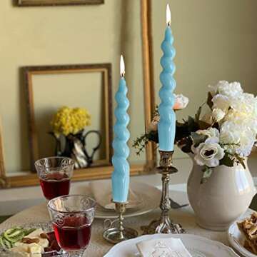 Spiral Taper Candlesticks Blue Candles Stick Twisted Candles H 7.5inch Wax Unscented Dinner Candle Dripless for Home Decor, Relaxation & All Occasions(Blue)
