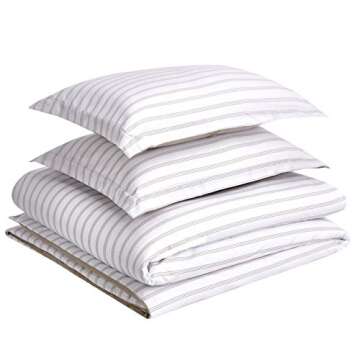 Amazon Basics 3-Piece Lightweight Microfiber Duvet Cover Set with Zipper Closure, King, Taupe Stripe, Striped