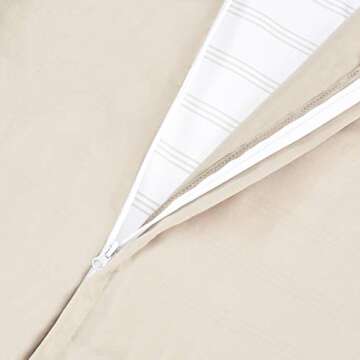 Amazon Basics 3-Piece Lightweight Microfiber Duvet Cover Set with Zipper Closure, King, Taupe Stripe, Striped