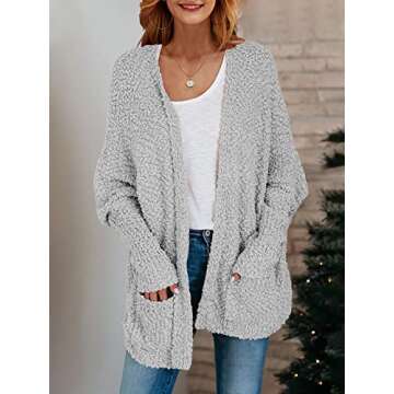 Cardigan Sweaters for Women Open Front Chunky Popcorn Cardigans Oversized Boyfriend Batwing Long Sleeve Fuzzy Knit Coat Gray