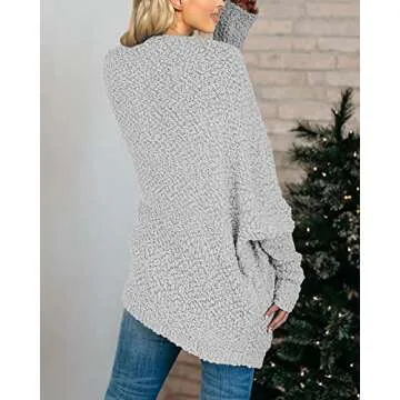 Cardigan Sweaters for Women Open Front Chunky Popcorn Cardigans Oversized Boyfriend Batwing Long Sleeve Fuzzy Knit Coat Gray