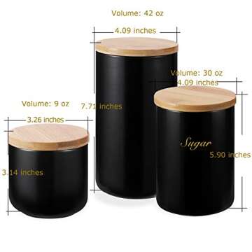 Yangbaga Black Canisters Sets for Kitchen-Set of 3 Coffee Canisters for Countertop with Airtight Woo...