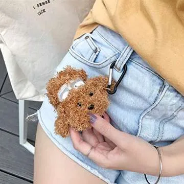 Cute Fluffy Teddy Bear Case for AirPods 1&2 with Keychain