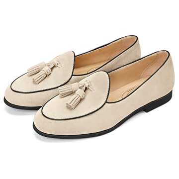 Journey West Women’s Suede Tassel Loafers - Stylish Slip-On Beige Shoes for Women in US Size 9