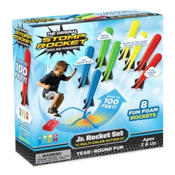 Stomp Rocket Jr Multi-Color Rocket Launcher for Kids, 8 Rockets - Fun Outdoor Kids Gifts for Boys & ...