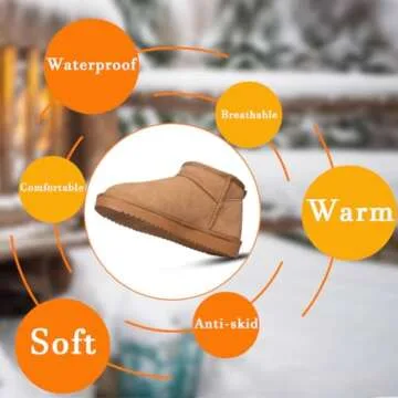 INPAKSA Mini Platform Boots for Women Mini Fashion Boot Ankle Boot Fur Lined Genuine Suede Cozy Platform