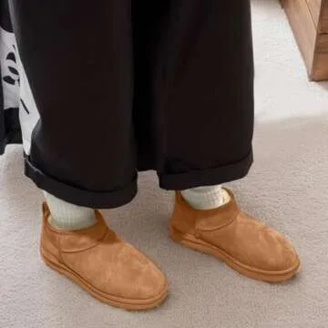 INPAKSA Mini Platform Boots for Women Mini Fashion Boot Ankle Boot Fur Lined Genuine Suede Cozy Platform