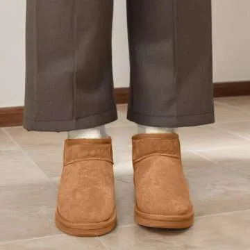 INPAKSA Mini Platform Boots for Women Mini Fashion Boot Ankle Boot Fur Lined Genuine Suede Cozy Platform