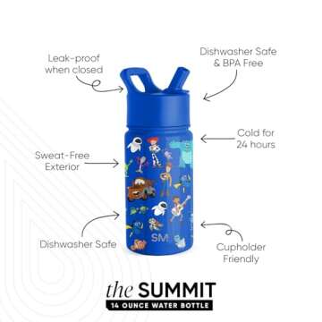 Simple Modern Disney Pixar Kids Water Bottle with Straw Lid | Reusable Insulated Stainless Steel Cup...