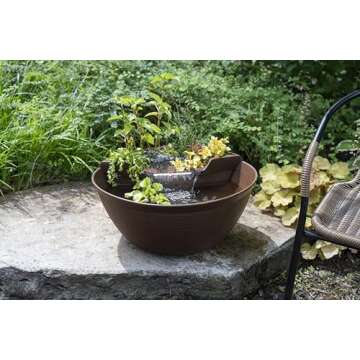 Aquascape 78325 AquaGarden Pond and Waterfall Kit Container Water Garden, Measures 23. 5-inch in Diameter and 9 7/8-inch Tall, Brown