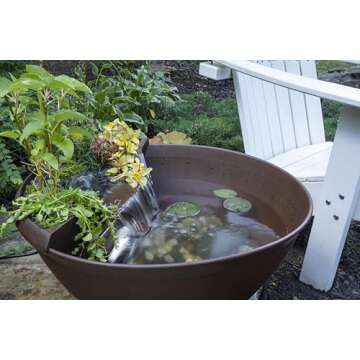 Aquascape 78325 AquaGarden Pond and Waterfall Kit Container Water Garden, Measures 23. 5-inch in Diameter and 9 7/8-inch Tall, Brown