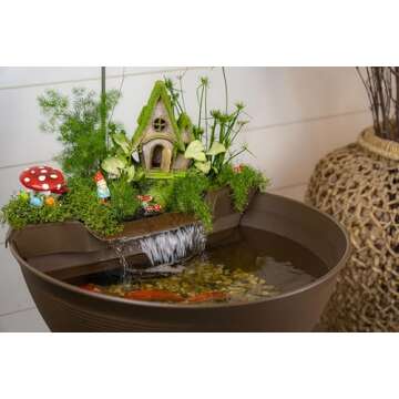 Aquascape 78325 AquaGarden Pond and Waterfall Kit Container Water Garden, Measures 23. 5-inch in Diameter and 9 7/8-inch Tall, Brown