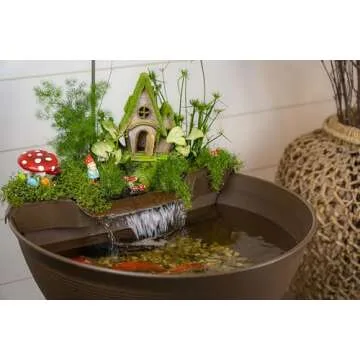 Aquascape 78325 AquaGarden Pond and Waterfall Kit Container Water Garden, Measures 23. 5-inch in Diameter and 9 7/8-inch Tall, Brown