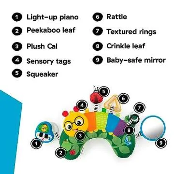 Baby Einstein Cal-a-Pillow Tummy Time Pillow, Multisensory Activity Toys, Sitting Up Play, Cal the Caterpillar, Ages 0+ Months