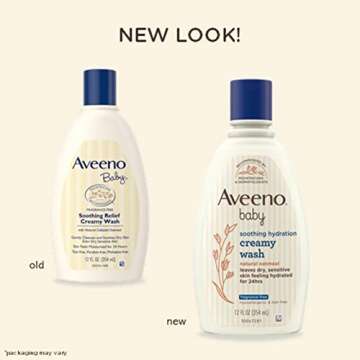 Aveeno Baby Soothing Hydration Creamy Body Wash with Natural Oatmeal, Baby Bath Wash for Dry & Sensitive Skin, Hypoallergenic, Fragrance-, Paraben- & Tear-Free Formula, 12 fl. oz (Pack of 2)