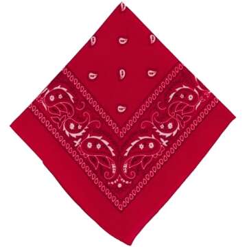 Classic Red Paisley Bandana - 20" x 20" (1 Count) - Perfect for Outdoor Activities, Fashion Accessor...