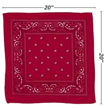 Classic Red Paisley Bandana - 20" x 20" (1 Count) - Perfect for Outdoor Activities, Fashion Accessory, and DIY Projects