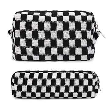 SOIDRAM Checkered Makeup Bag & Brush Storage - Stylish & Spacious