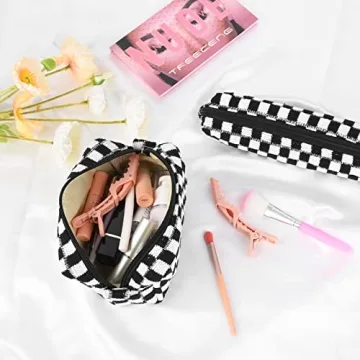 SOIDRAM Checkered Makeup Bag Large Capacity Brush Storage