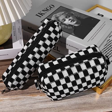 SOIDRAM Checkered Makeup Bag Large Capacity Brush Storage