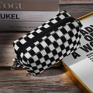 SOIDRAM Checkered Makeup Bag Large Capacity Brush Storage