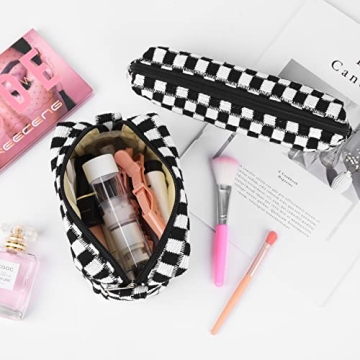 SOIDRAM Checkered Makeup Bag Large Capacity Brush Storage