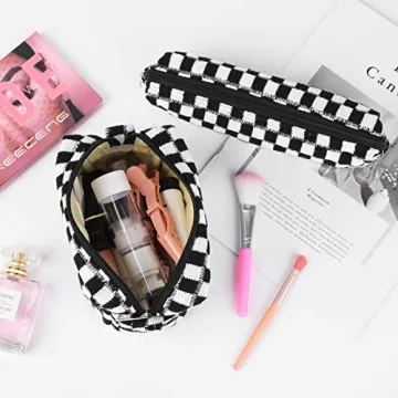 SOIDRAM Checkered Makeup Bag Large Capacity Brush Storage