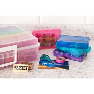 IRIS USA 4"x 6" Photo Storage Box Container Keeper Organizer, 2-Pack, Main Container with 16 Organization Cases for Pictures Crafts Scrapbooking Stationery, Protection Organization, Multi-color/Clear